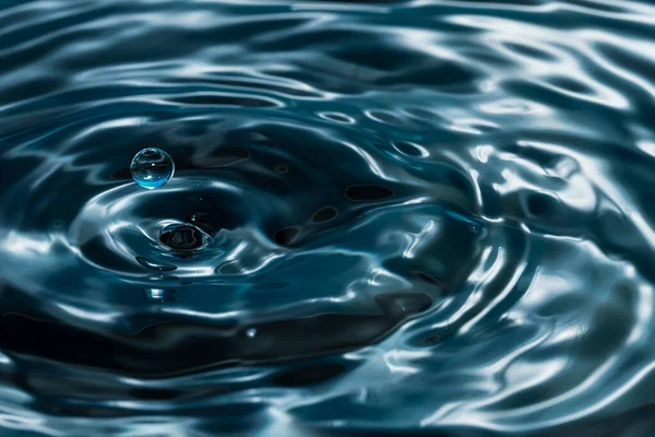 Circles on the water from a fallen drop of water. Dark blue background. High quality photo