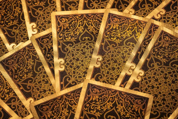 Zlaté Ražené Tarotové Karty Stole — Stock fotografie