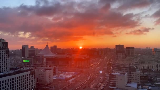 Widok Jedną Centralnych Ulic Astana Miasto Zachodzie Słońca Astana Kazachstan — Wideo stockowe
