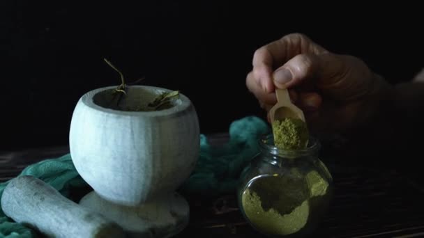 Herbalist Sprinkles Ground Medicinal Herb Preparation Herbal Medicines — Stock Video