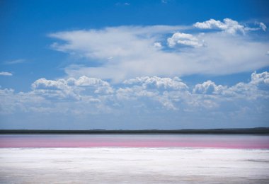 Akmola bölgesi, Haziran 2022, Pembe Kobeytuz Gölü. Yüksek kalite fotoğraf