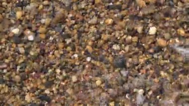 Dalgalar çakıl taşlı kıyıları yıkar. Yüksek kaliteli FullHD görüntüler