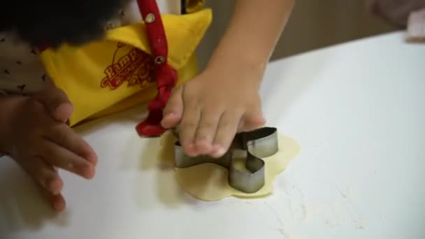 Kinder Rollen Teig Bei Kochkurs Aus — Stockvideo