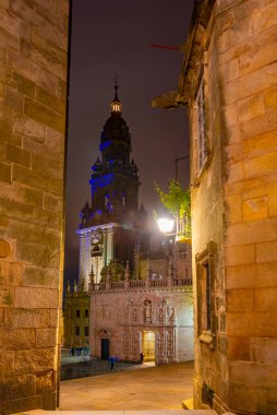 İspanya 'daki Santiago de Compostela Katedrali' nin gece manzarası.