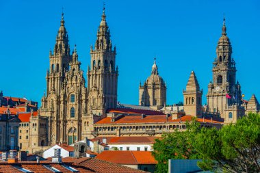 İspanya 'daki Santiago de Compostela Katedrali Panorama Manzarası.