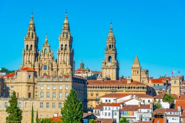 İspanya 'daki Santiago de Compostela Katedrali Panorama Manzarası.