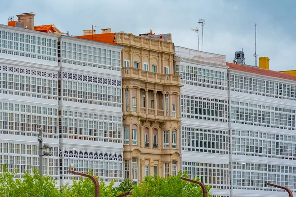 Facciate Edifici Moderni Sul Lungomare Coruna Spagna — Foto Stock