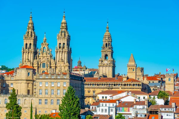 stock image Panorama view of the Cathedral of Santiago de Compostela in Spain.