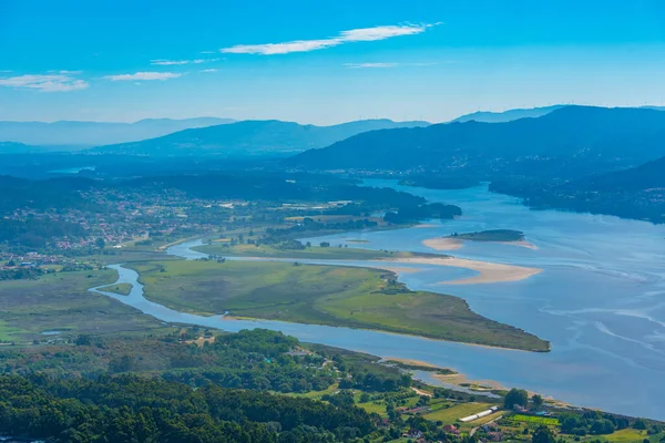 stock image Aerial view of Minho river making a border between Spain and Portugal.