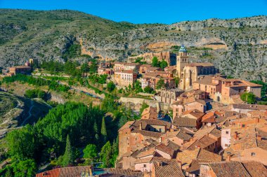 İspanyol şehri Albarracin 'in Panorama manzarası.