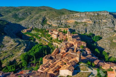 İspanyol şehri Albarracin 'in Panorama manzarası.