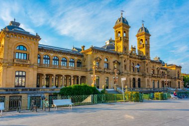 Town hall in the old town of San Sebastian, Spain. clipart