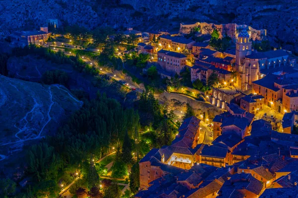 Nachtpanorama Von Der Spanischen Stadt Albarracin — Stockfoto