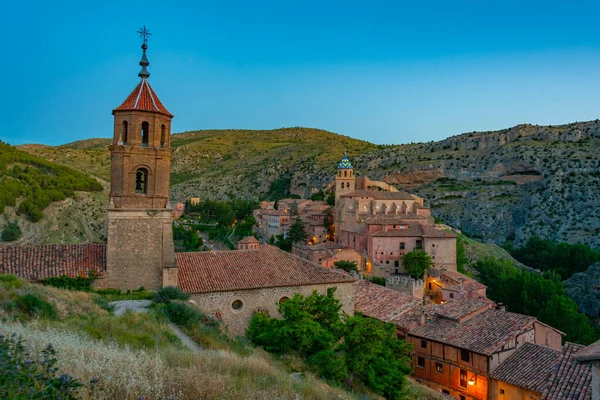 Coucher Soleil Vue Panoramique Sur Ville Espagnole Albarracin — Photo