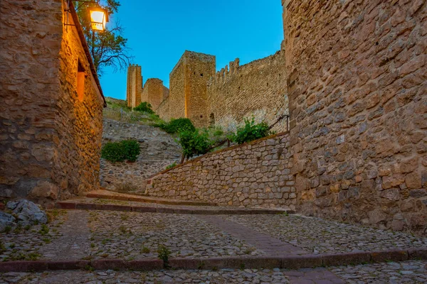 stock image Sunset view of a medieval street in the old town Of Albarracin, Spain.