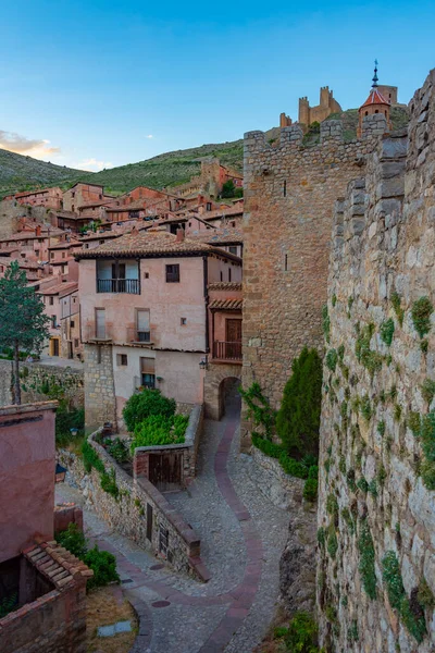 stock image Sunset view of a medieval street in the old town Of Albarracin, Spain.