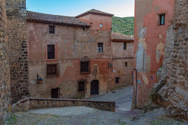 Sunset View Medieval Street Old Town Albarracin Spain — Stock Photo, Image