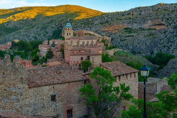 Coucher Soleil Sur Cathédrale Albarracin Espagne — Photo