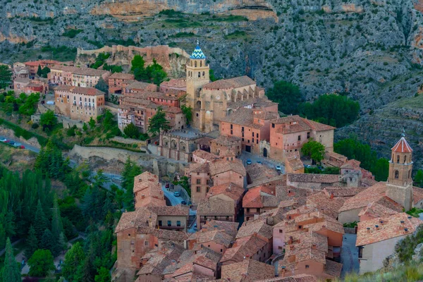 stock image Sunset panorama view of Spanish town Albarracin.