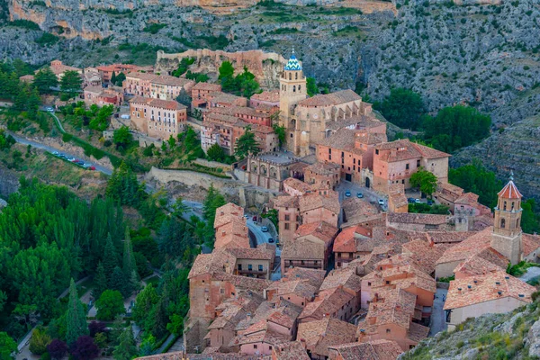 Stock image Sunset panorama view of Spanish town Albarracin.