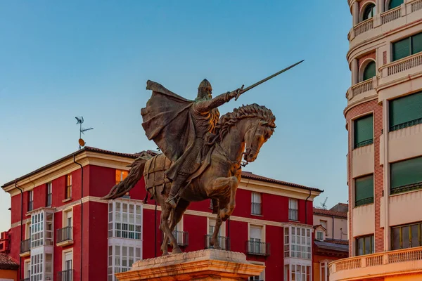 Vista Del Atardecer Estatua Cid Ciudad Española Burgos — Foto de Stock