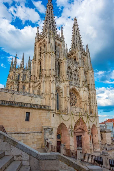 stock image Sunset view of the cathedral in Spanish town Burgos.