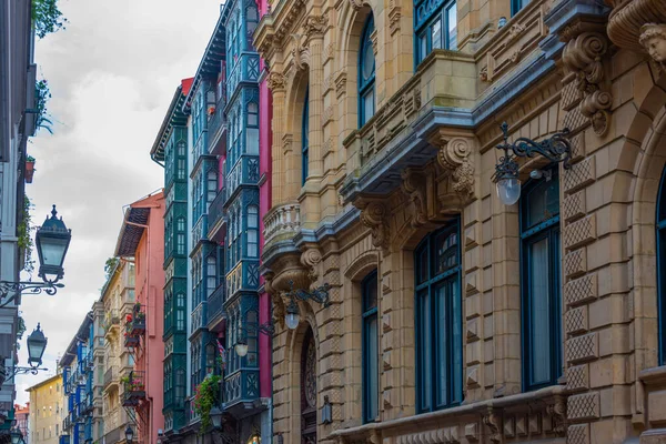 stock image Colorful houses on a street in Bilbao, Spain.