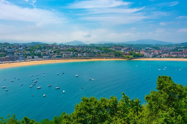 stock image Monte Igualdo viewed behind Santa Clara island in San Sebastian, Spain.