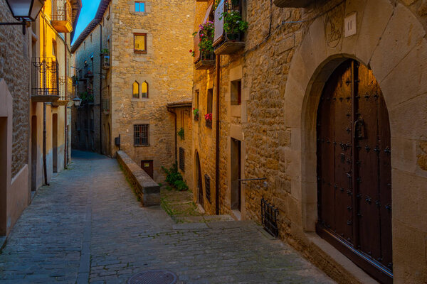 Sunrise view of a Medieval street in Spanish village Sos del Rey Catolico.