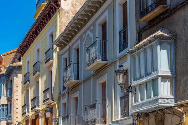 stock image Colorful facades of houses in Spanish town Jaca.