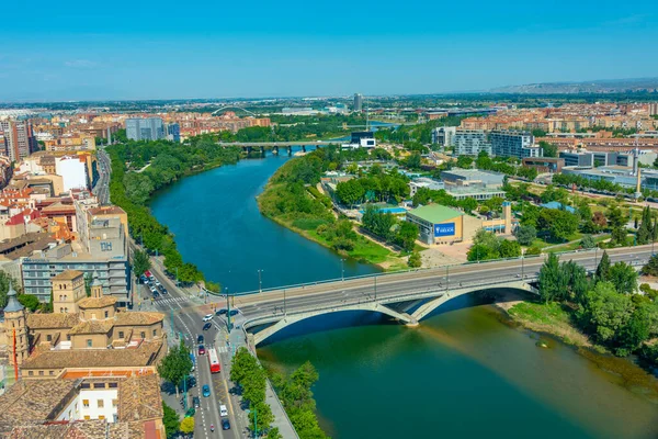 Flygfoto Över Puente Santiago Den Spanska Staden Zaragoza — Stockfoto
