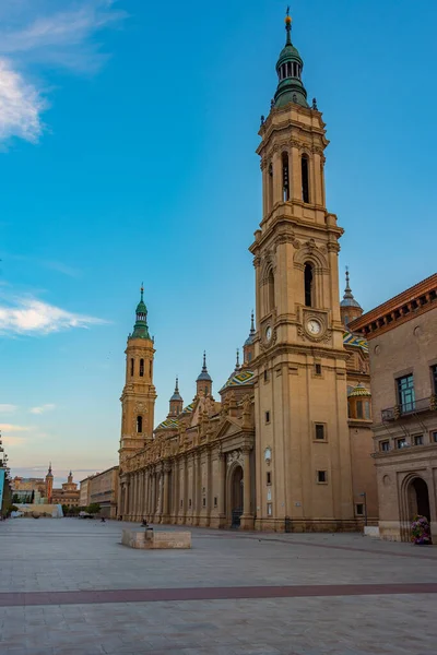 Soluppgång Över Basilikan Nuestra Senora Pilar Zaragoza Spanien — Stockfoto