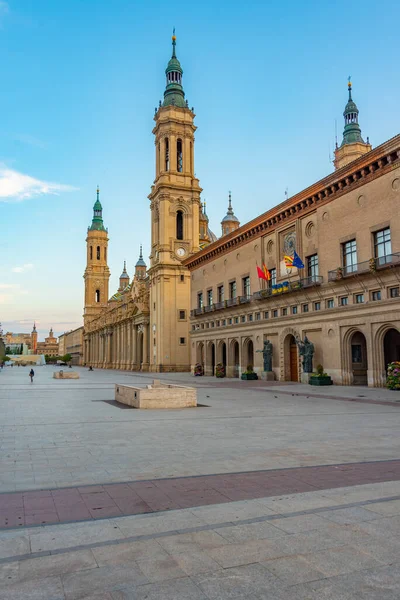 Soluppgång Över Basilikan Nuestra Senora Pilar Zaragoza Spanien — Stockfoto