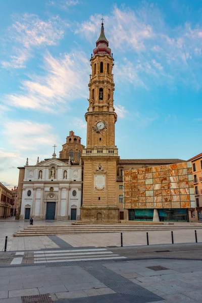 Vista Dell Alba Della Basilica Nuestra Senora Pilar Saragozza Spagna — Foto Stock