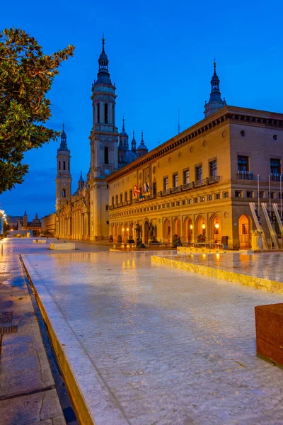 Nachtzicht Het Stadhuis Zaragoza Spanje — Stockfoto