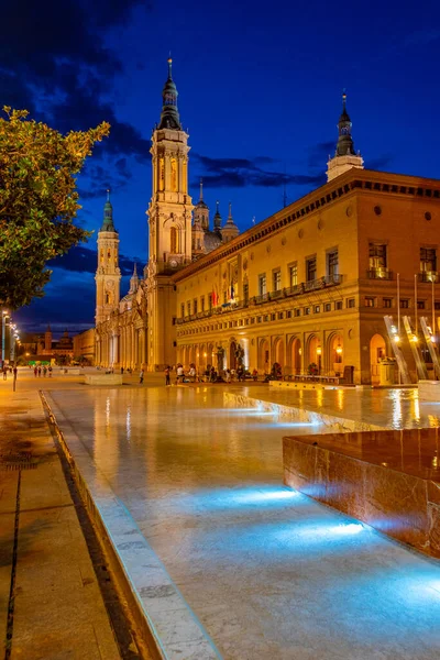 Nattutsikt Över Stadshuset Zaragoza Spanien — Stockfoto