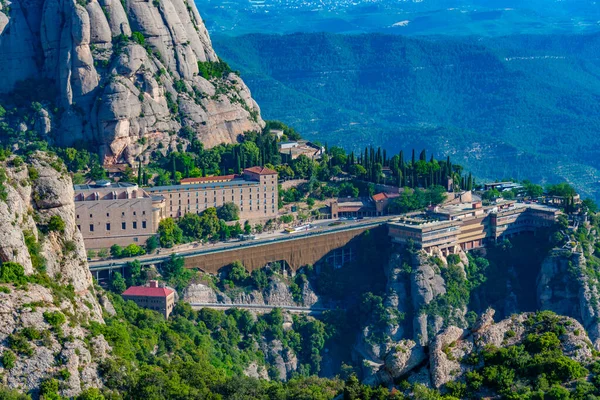 stock image Panorama view of Santa Maria de Montserrat abbey in Spain.