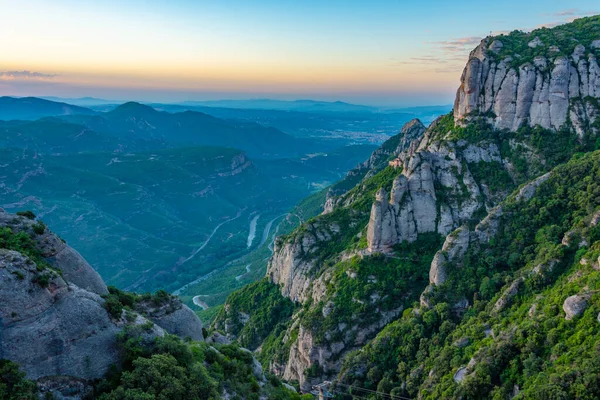 Vue Panoramique Lever Soleil Sur Paysage Entourant Parc Naturel Montserrat — Photo