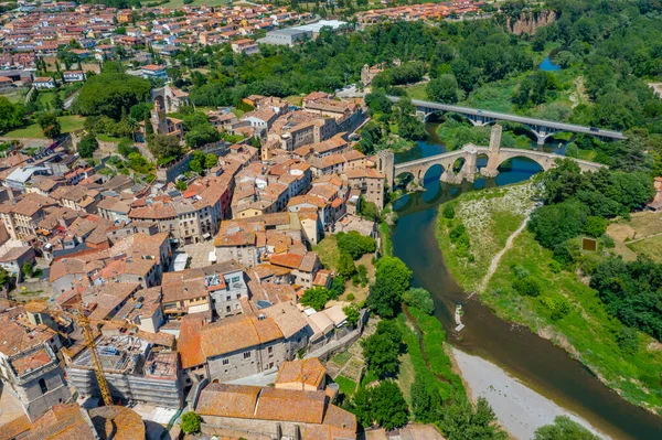 stock image Aerial view of Spanish town Besalu.