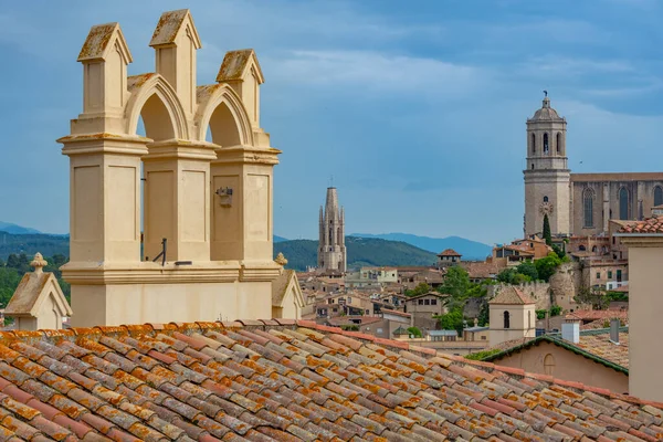 stock image Panorama view of Spanish town Girona.