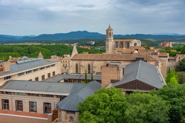 stock image Panorama view of cathedral in Spanish town Girona.