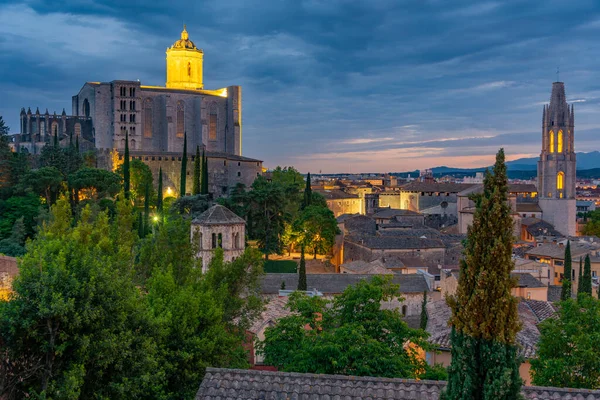 Avond Panorama Uitzicht Spaanse Stad Girona — Stockfoto