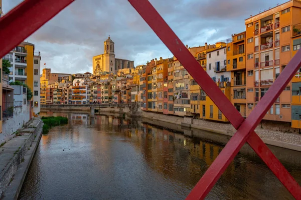 stock image Pont de les Peixateries Velles in Spanish town Girona.