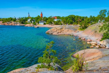 Finlandiya 'nın Hanko kentinin şehir manzarası.