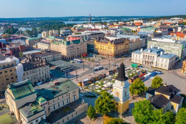 Tampere, Finlandiya 'daki Keskustori Meydanı' nın Panorama manzarası.