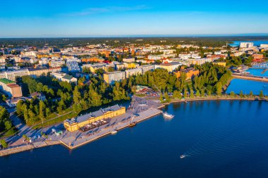 Sunset panorama view of center of Finnish town Vaasa. clipart