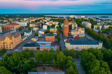 Finlandiya, Vaasa 'daki eski su kulesinin hava görüntüsü.