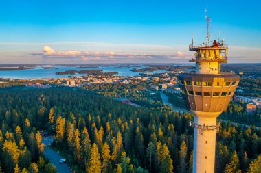 Puijo tower and panorama of Finnish town Kuopio. clipart