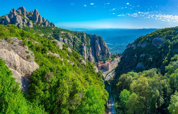 Panorama View Santa Maria Montserrat Abbey Spain — Stock Photo, Image