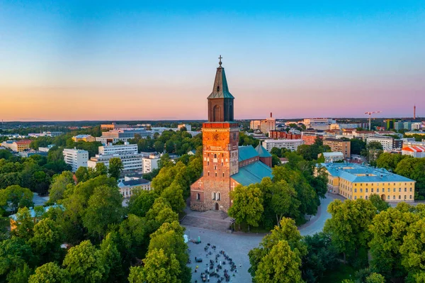 Zonsondergang Uitzicht Kathedraal Turku Finland — Stockfoto